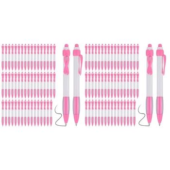 100 шт. Розовых ручек с лентой, черные чернила, выдвижные шариковые ручки для канцелярских принадлежностей, подарок для женщин и девочек, прочный розовый