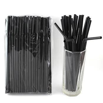 100шт Черные пластиковые соломинки длиной 21 см Одноразовые Rietjes Длинная гибкая соломинка для коктейлей для кухни Аксессуары для напитков