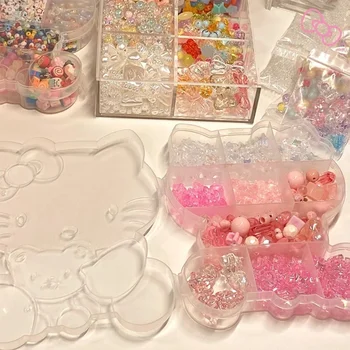 10шт Коробка для хранения Sanrio Hellokitty с сеткой 9-10 Прозрачное настольное ожерелье, кольцо, коробка для хранения ювелирных изделий, подарок для девочек с крышкой