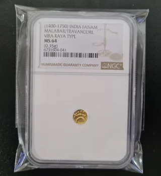1400-1750 ИНДИЯ МАЛАБАР/ТРАВАНКОР Золотая монета весом 0,35 г NGC MS64
