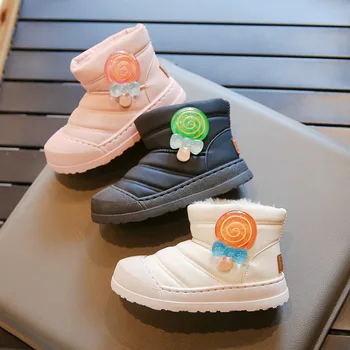 2023 Осенне-зимние детские ботинки, кожаные ботинки для мальчиков и девочек, модные водонепроницаемые нескользящие теплые детские ботинки, размер обуви 25-35