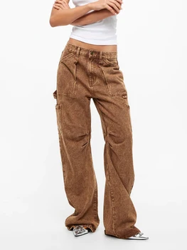 2024 Новые Женские модные Длинные брюки, однотонные свободные брюки, спортивные брюки, прямые брюки с карманами