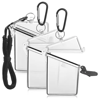 3 упаковки прозрачных карточек с ремешком, прозрачные водонепроницаемые ремешки для удостоверений личности и ключей