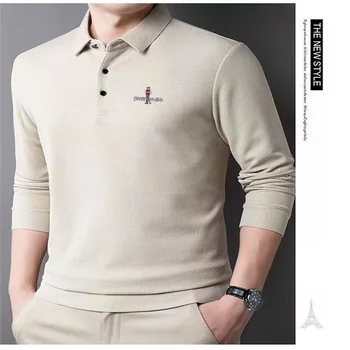 Biyin Lefen Осенне-Зимняя Мужская футболка с длинным рукавом 2023, Новая вышитая рубашка Поло Из Чистого хлопка Большого размера