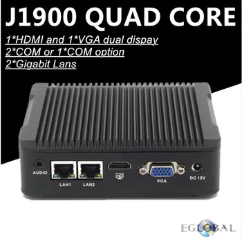 Eglobal Firewall Мини-ПК Без шума J1900 Четырехъядерный Макс 2,42 ГГц 2 * Гигабитная Локальная сеть Pfsense Маршрутизатор Компьютер безопасности COM 1 * HDMI 1 * VGA