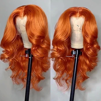 FANXITION Оранжевые длинные объемные волнистые синтетические парики на кружеве для женщин Синтетический парик на кружеве из тепловолокна для косплея Ежедневный парик
