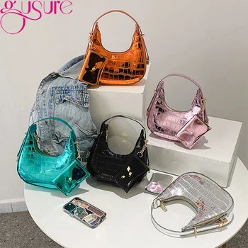 Gusure Girls, Уличный тренд, лазерная блестящая сумка-хобо, кошелек и сумочка Moon Shap Для женщин, роскошные дизайнерские повседневные сумки через плечо