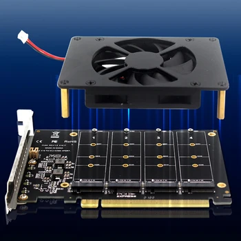 M.2 NVME M KEY SSD К Адаптеру PCIe 4.0 X16 с Радиатором PCIe 4.0 X16 Переключается На 4 Порта M.2 Карта Адаптера 4 X 32 Гбит/с