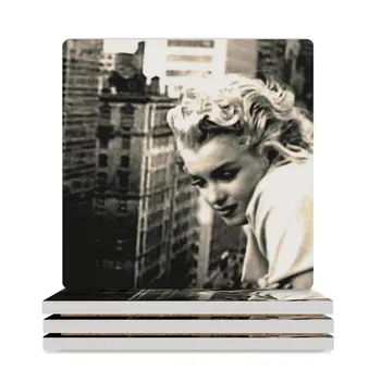 Marilyn Takes Manhattan Культовые Фотокерамические Подставки для фотографий Мэрилин Монро оттенка Сепии (Квадратные) набор для напитков Подставки для ковриков для кружек