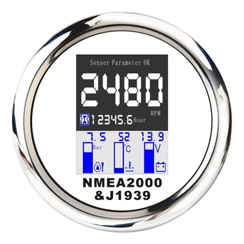 NMEA 2000 85 мм 4 В 1 Многофункциональный Измеритель Цифровой Тахометр Температуры Воды, Манометр Давления Масла, Вольтметр С Сигнализацией