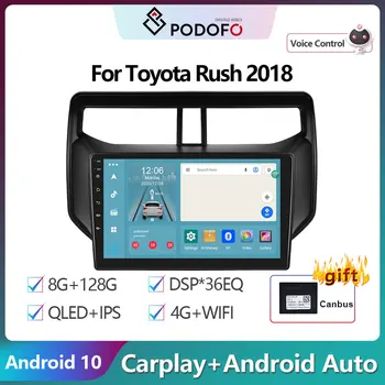Podofo Android 12 DSP Автомобильный Радиоприемник Мультимедийный Видеоплеер Навигация GPS Для Toyota Rush 2018 2din 4G WIFI Carplay Головное Устройство