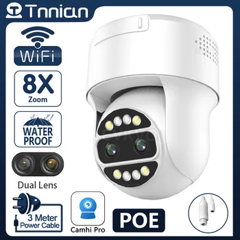 Tnnian 6-Мегапиксельная Двухобъективная WIFI PTZ-Камера POE 4-Мегапиксельный 8-Кратный Зум AI Отслеживание человека NVR Безопасность CCTV IP-Камера Наблюдения Camhi Pro