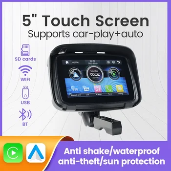TomoStrong Мотоцикл 5-дюймовый Сенсорный Экран Беспроводной Apple Carplay Android Auto IPX7 Водонепроницаемый автомобильный play moto Навигация GPS