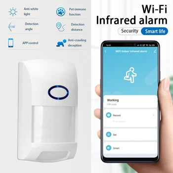 Tuya Smart WiFi Датчик Движения Умный Инфракрасный широкоугольный Детектор Сигнализации Push Мобильное приложение Контроль в режиме реального времени Защита домашних Животных От ложного Отчета