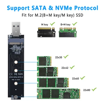 Адаптер SSD M2 NVME конвертер B + M Key / M Key M.2 SSD SATA / NVMe в USB 3.1 адаптер 10 Гбит / с USB3.1 Gen 2 для Samsung серии 970 960