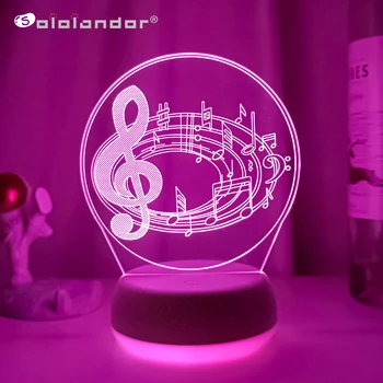 Акриловая 3D Иллюзия, детский ночник, Романтическая Музыкальная нота, ночник, светодиодный сенсорный датчик, Красочная прикроватная лампа с питанием от USB на батарейках.