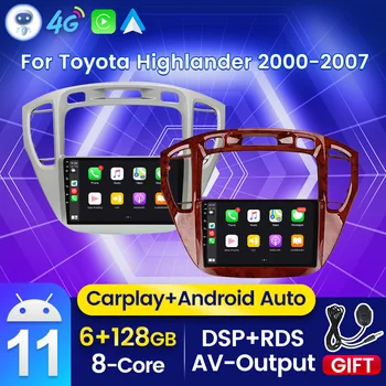 Аудио 6 ГБ 128 ГБ Автомобильное Радио Android 11 Для Toyota Highlander 1x2001 - 2007 Мультимедийный Видеоплеер GPS Навигация CarPlay Стерео