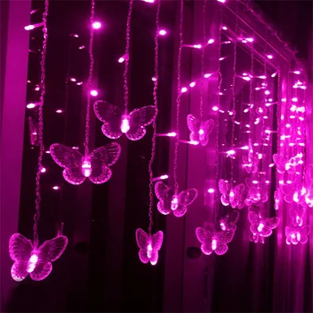 Бабочка Занавес Струнные Огни 100/216 LED Открытый Оконный Занавес Сосулька Свет Бабочки Гирлянда Свет для Рождественского Декора
