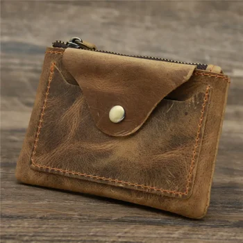 Винтажный мужской кошелек на молнии, держатель для кредитных карт из натуральной кожи, маленький кошелек, сумка для монет, футляр для карт, мини-кошелек для женщин