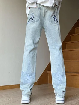 Джинсы в американском стиле с вышивкой звездами и принтом джинсы cleanfit женские узкие брюки для похудения