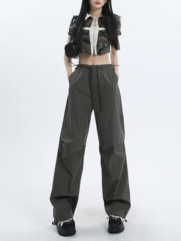 Европейско-американские Винтажные брюки-карго Pantalones De Mujer 2023, Летние Прямые брюки с завязками High Street Y2K, Широкие брюки
