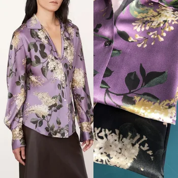 Женская блузка с длинными рукавами из 100% шелка с цветочным принтом, элегантная женская однобортная облегающая рубашка OL OL