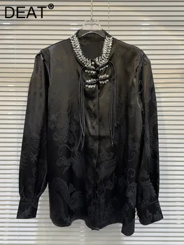 Женская рубашка со стоячим воротником и принтом DEAT Fashion с бриллиантами, однобортная блузка с длинным рукавом, женская Весна 2024, 11XX8578