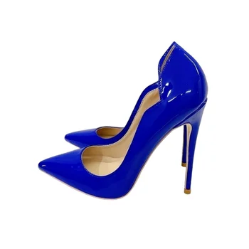 Женские пикантные туфли на высоком каблуке с узким носком, на каблуке 12 см, для вечеринок и ночных клубов, синие,