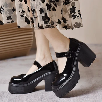 Женские туфли Мэри Джейн на платформе и массивном каблуке больших размеров, новые женские туфли на низком каблуке в стиле Лолиты, элегантные студенческие женские туфли-лодочки