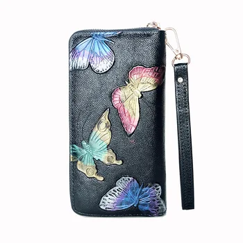 Женский длинный кошелек с 3D тиснением, клатч с розой и бабочкой, женская сумка на молнии с большими возможностями, роскошные сумки для переноски, сумка в китайском стиле