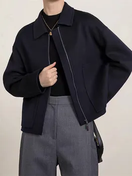 Женское пальто с отложным воротником, двойные молнии, большие карманы, шерстяная куртка 2023, осень-зима, женская повседневная короткая куртка