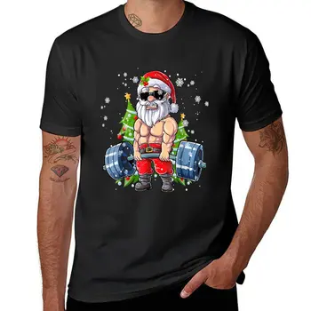 Забавный Санта тяжелая атлетика Рождество Фитнес тренажерный зал становая тяга Рождественская футболка плюс размер топы милая одежда Блузка футболка мужчины