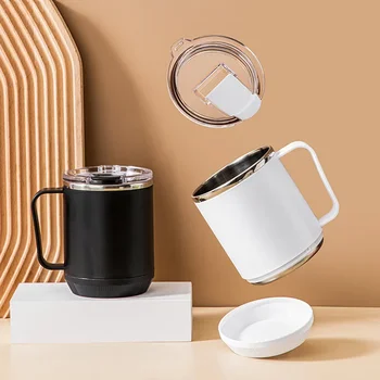 Изолирующие кофейные чашки объемом 500 мл с ручкой-крышкой, чашка для молока из нержавеющей стали для домашнего офиса, термокружка, герметичный термос