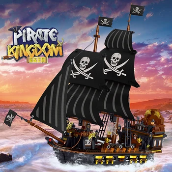 Исторический Пиратский Корабль MOC 982005 Пиратское Королевство Черный Ястреб Модель 1352ШТ Строительные Блоки Кирпичные Игрушки для Взрослых Детей Мальчиков Подарок