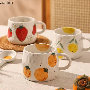 Керамическая кружка, Кофейная чашка с глазурованной поверхностью, Детские кружки с рисунком фруктов, Кофейные чашки, Детская фарфоровая чашка с клубникой