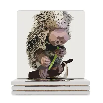 Керамические Подставки Charlie the Prehensile Tailed Porcupine (Квадратные) из грифельной доски для чашек, набор забавных Подставок