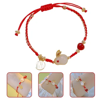 Китайский Зодиакальный браслет с кроликом, Год Красной нити, Браслеты дружбы для девочек, браслет с кроликом на запястье, веревка