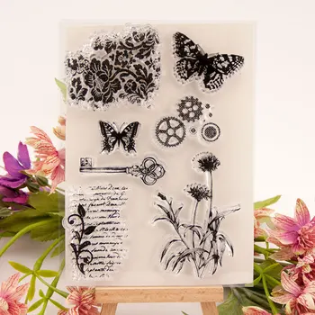 Ключ-бабочка Прозрачный силиконовый штамп для печати DIY Фотоальбом для скрапбукинга Декоративные Прозрачные листы для штампов