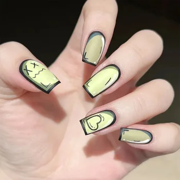 Короткие балетки Y2k с искусственными зелеными ногтями Многоразового использования, акриловый пресс на накладных ногтях, Темные акриловые искусственные накладные ногти, художественные наконечники