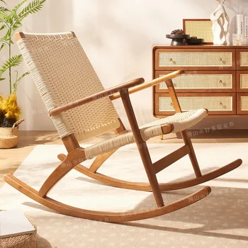 Кресло-качалка с высокой спинкой из массива дерева, плетеный японский стул из ротанга, кресло-качалка для стариков из массива дерева, балкон дома