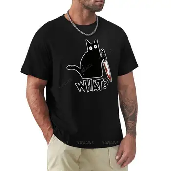 летняя мужская футболка топового бренда Cat What? Смертоносный черный кот с ножом в подарок, футболка премиум-класса, футболки, мужские тренировочные рубашки