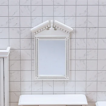 Миниатюрный Кукольный домик для ванной Комнаты в деревянной раме, Подвесное Настенное Косметическое Зеркало 1:12-я модель, Аксессуары для ванной комнаты, Мебель в стиле деко