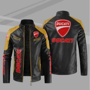 Мотоциклетная куртка из искусственной кожи DUCATI, байкерские куртки в стиле пэчворк, повседневное пальто на молнии, мужская мотоциклетная куртка, верхняя одежда, пальто