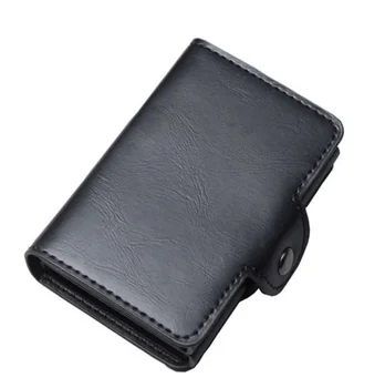 Мужской двойной алюминиевый кожаный держатель для кредитных карт RFID-металлический кошелек с автоматической всплывающей защитой от кражи, женский кошелек, визитница для удостоверения личности