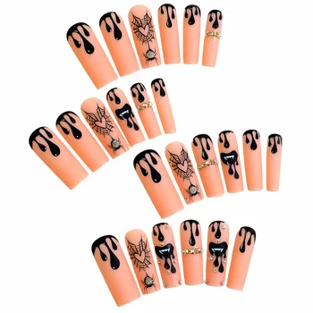 Накладные ногти телесного цвета со стразами в тематике Хэллоуина Легко снимаются с ногтей Легко наносятся для покупок путешествий свиданий