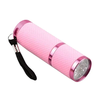 Наружный Мини-Фонарик с Розовым Резиновым Покрытием из 9 светодиодов