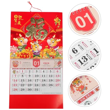 Настенный календарь на 2024 год Подвесной Календарь с Драконом Традиционный Китайский Лунный Календарь Календарь Фэн-шуй Ежемесячный график Повестка Дня