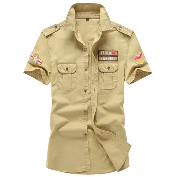 Новые летние мужские рубашки с вышивкой, топы с короткими рукавами из 100% хлопка, крутая повседневная мужская рубашка-карго военно-воздушных сил Плюс размер 6XL