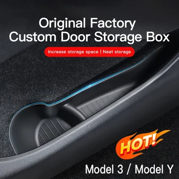 Новый Боковой Ящик Для Хранения Двери Автомобиля Tesla Model 3 Y 2022 Подлокотник Межкомнатной Двери TPE Лоток-Органайзер Model 3 Y 2023 Автомобильные Аксессуары