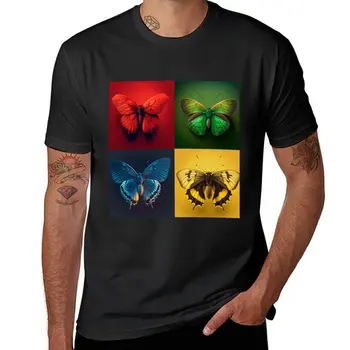 Новый дизайн бабочки с четырьмя красными, зелеными, синими и желтыми бабочками Футболка Короткая футболка однотонная футболка однотонные футболки мужские